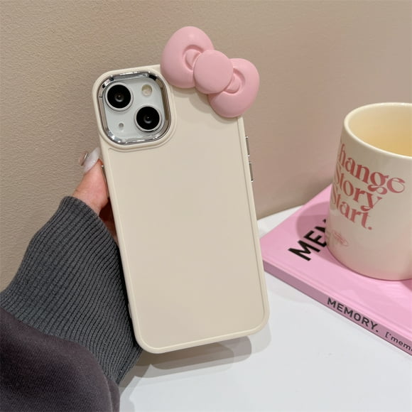 Korean Cute 3D Bow Cartoon Silicone Soft Case For IPhone 14 15 13 12 Pro Max 11 X XS XR 7 8 Plus Lovely Shockproof Back Cover Antique white for iphone 15Plus