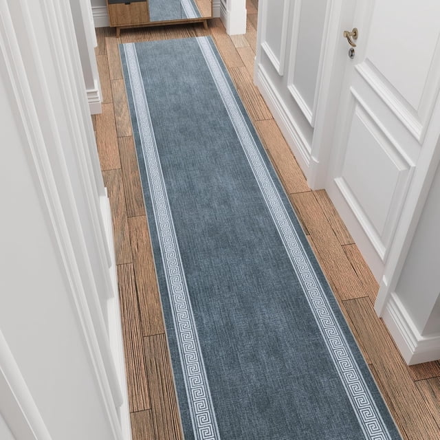 Ottomanson Aisle Runner Rug 1'11" x 52' – Soft Non-Slip Rug, Low Pile Carpet for Hallways, Events, Churches & Extra-Long Indoor Spaces, Greek Border Greyish Blue