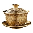 thumbnail image 1 of Taza de té y platillo con adornos de tapa, tazón de té creativo portátil decorativo de cobre para oficina, hogar, viajes, cocina, restaurantes personajes fu, 1 of 8