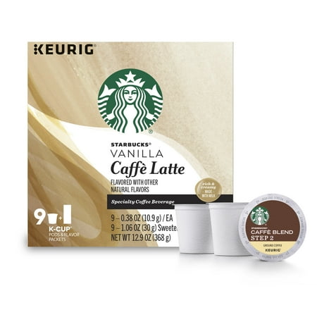 Starbucks Vanilla Caffe Latte Medium Roast Single Cup Coffee for Keurig Brewers, of 9 (9 Total K-Cup