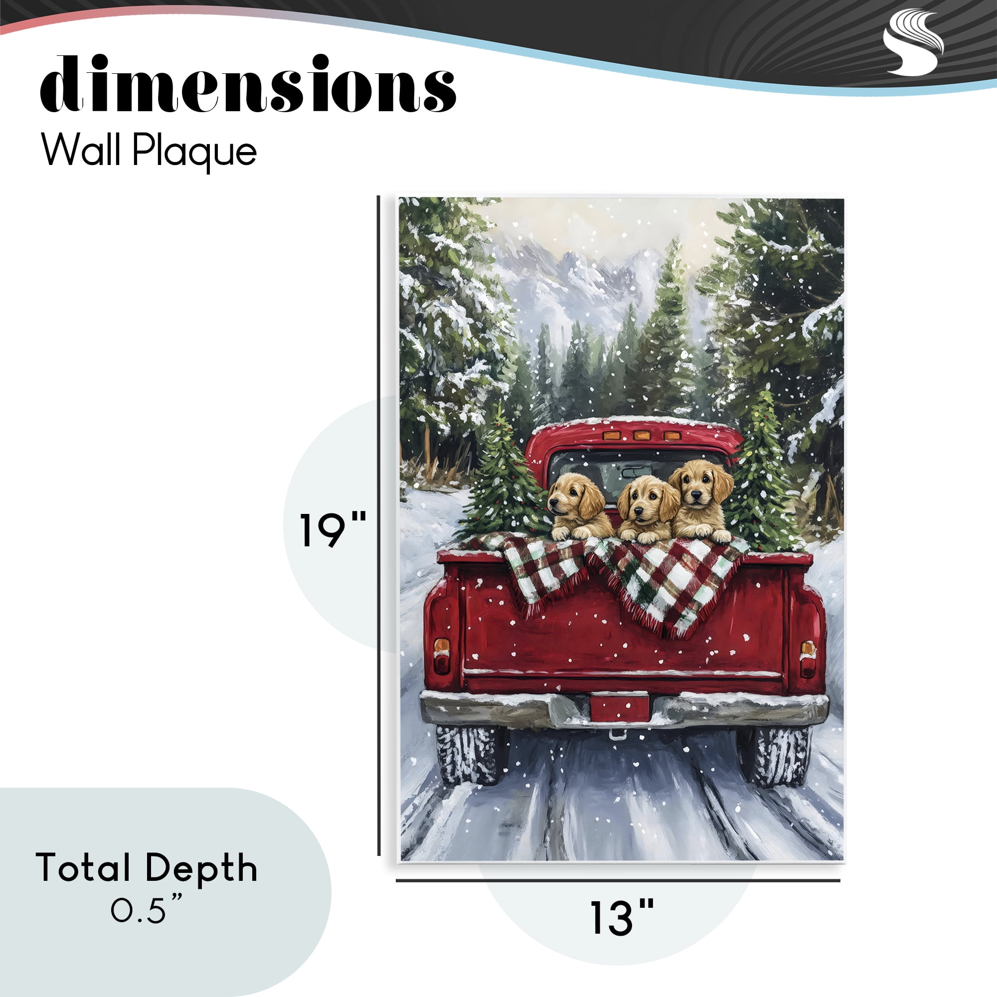 Golden Pups Christmas Truck Wall Plaque Art, design by Petal Prints Design