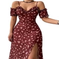 thumbnail image 2 of Femmes Casual Côté Divisé Robe Florale/solide Manches Bouffantes Lacets Bas Coupe Slim Plage Robes de Soleil Sans Manches d'Été, 2 of 5