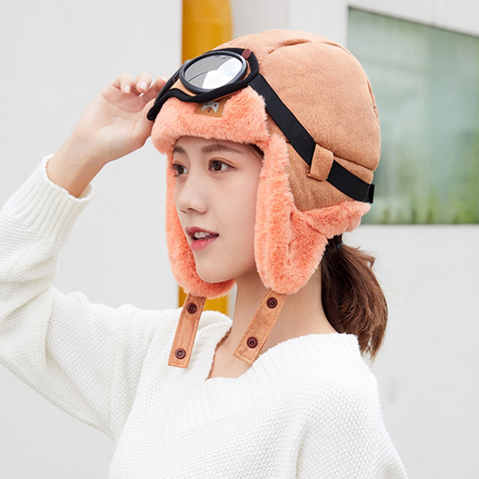 Opvise Cycling Hat 4 in 1 Skin touch Cozy Ear Thick Windproof Polyester Outdoor Masque Glasses Ski Hat Sports Accessories for Winter Pink