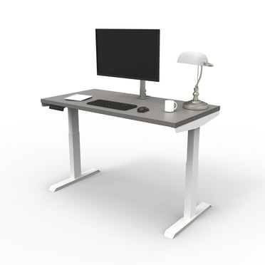 Lift It Dual Motor, Electric Height Adjustable Desk, 48"x24" for Office or Home, Dual Motor, 4 Memory/USB Charging LED Digital Control, White Frame and Grey Twill Top