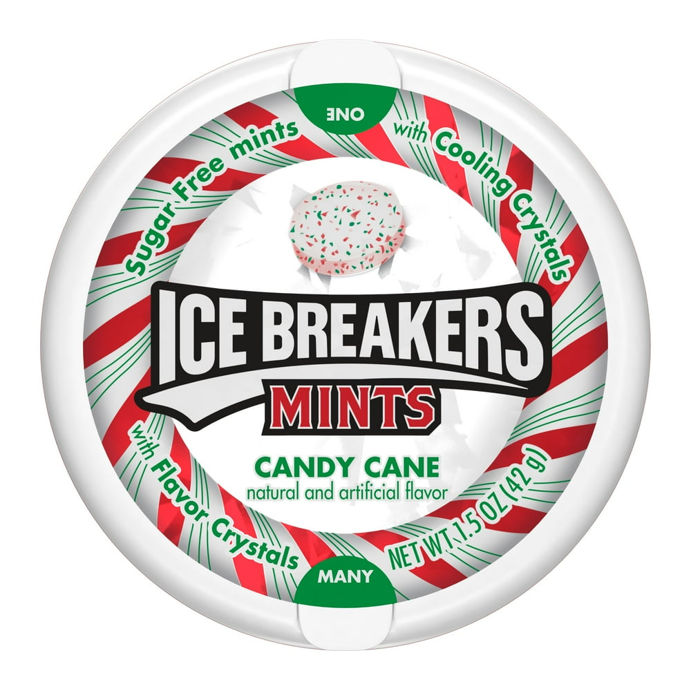 Ice Breakers Candy Cane Flavored Sugar Free Mints, Holiday Candy Tin
