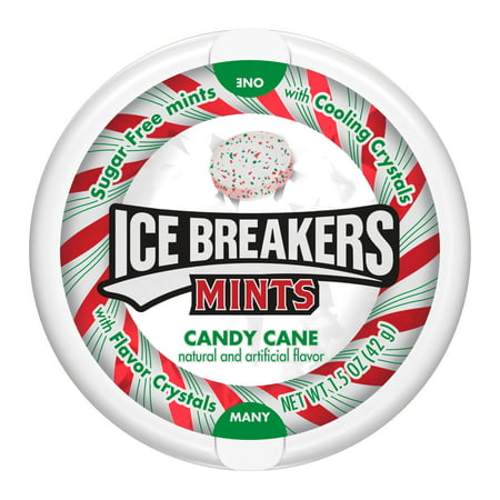 Ice Breakers Candy Cane Flavored Sugar Free Mints, Holiday Candy Tin, Cane, 1.5 Oz.