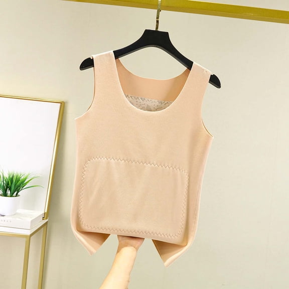 Warop Women's Thermal Vest, Fashionable Sleeveless Round Neck Solid Color, Fleece Lined for Warmth, for Winter Daily Wear