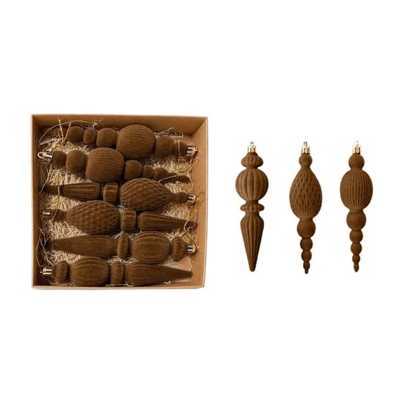 Brown 6Pcs Velvet Christmas Ball Set For Tree Holiday Decor