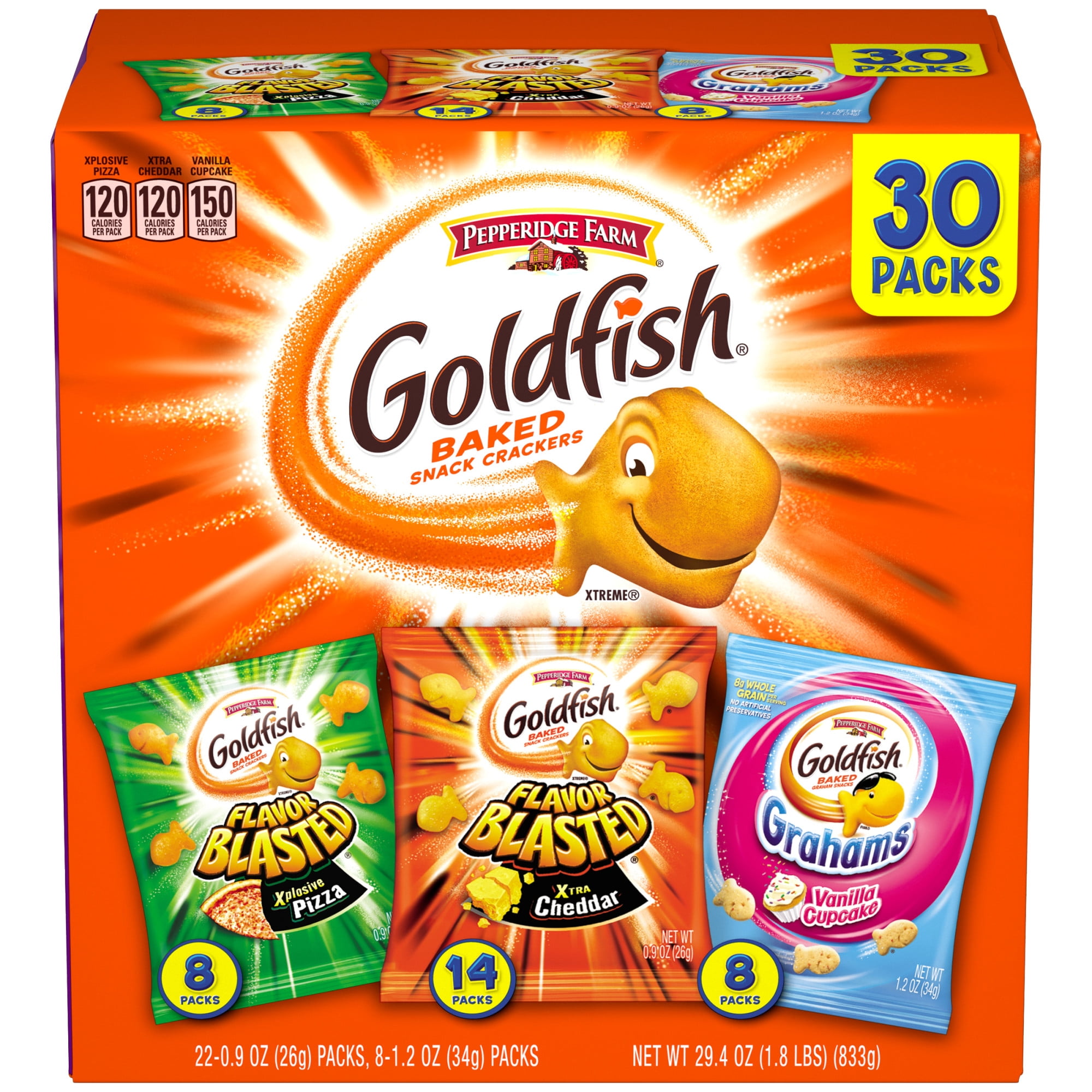 Pepperidge Farm Goldfish Crackers, Bold Mix Variety Pack Box, 30count
