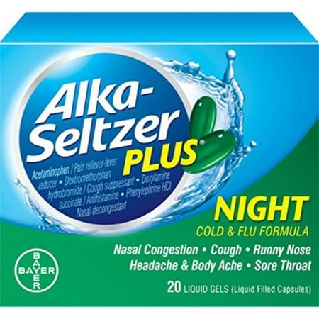 Alka-Seltzer plus Nuit Rhume et grippe Formule liquide Rempli Capsules 20 ch (Lot de 4)