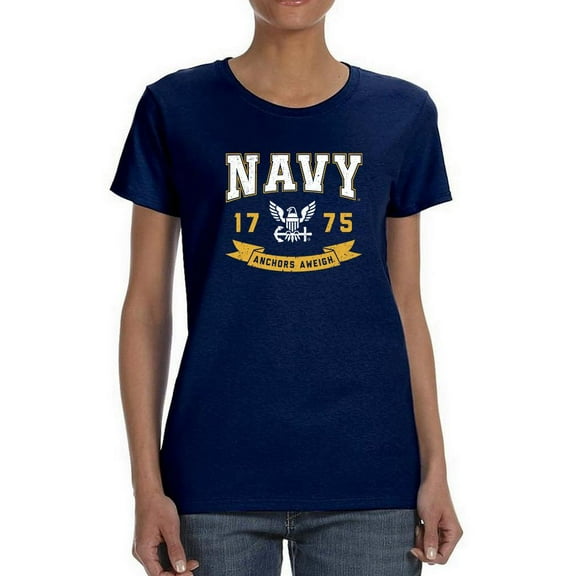 US Navy Womens Graphic Tee Navy - Anchor Aweigh 100% Cotton Regular Fit