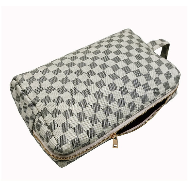 T.Sheep Makeup Bag Checkered Cosmetic Bag Large Travel Toiletry Organizer  For Women,Cosmetics,Makeup Tools,White 