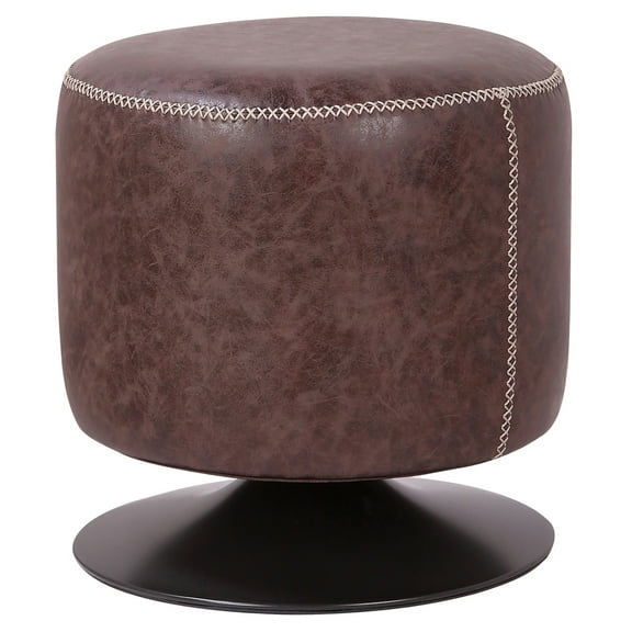 New Pacific Direct Gaia 18" Round Faux Leather Ottoman in Brown/Gray