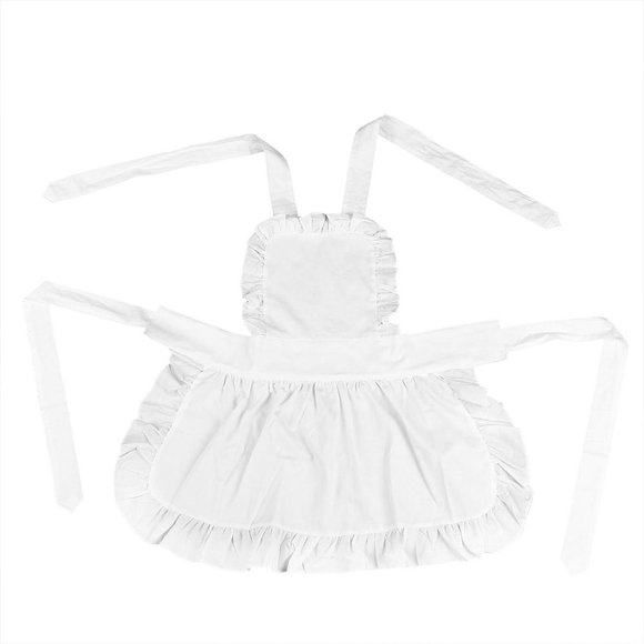 Ccdes White Cotton Women Maid Apron Ruffle Hem Kitchen Solid Color Apron ,Kitchen Apron, Cotton Apron