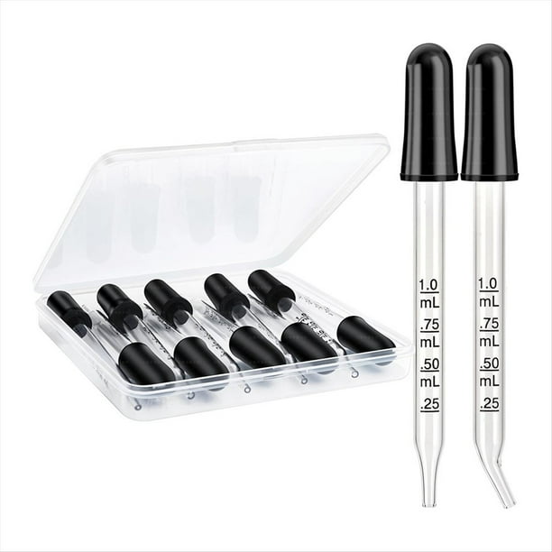 Paquete de 10 Cuentagotas de Vidrio: Puntas Curvas y Rectas, Cuentagotas de Pipeta de 1 Ml para Manualidades, Medición y Cuentagotas