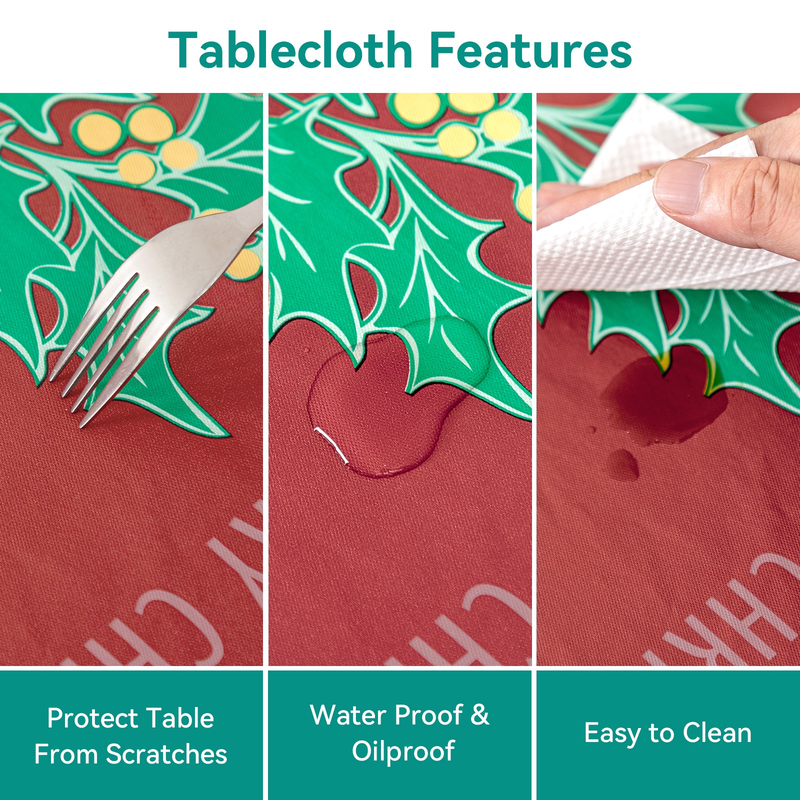RAY STAR Christmas Tablecloth 60x84 inch Flannel Backing 100% Waterproof & Heavy Plastic Table Cover for Dining, Party, Farmhouse Dec.