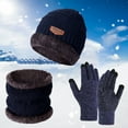thumbnail image 2 of 3 Pcs Winter Satin Silk Lined Beanie Hat Long Knit Scarf Touchscreen Wool Gloves Set for Women Men, 2 of 3