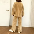 thumbnail image 4 of Two Piece Set Two Piece Sets for Women 2 Piece Sets for Women Casual 2 Piece Outfit for Women - Long Sleeve Button Down Shirt + Flare Pleated Wide Leg Pants Sets Streetwear, Khaki-L, 4 of 4