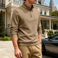 thumbnail image 4 of Kakii Men's Business Casual Quarter-Zip Sweatshirt, Olive Green Fleece-Lined Waffle Knit Top with Stand Collar, Long Sleeve Pullover, 4 of 9