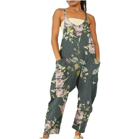 

Jumpsuits For Women Dressy Women Summer Casual V Neck Suspenders Sleeveless Printed Jumpsuit Women s Jumpsuits Rompers & Overalls Summer Rompers For Women 2023 Beach