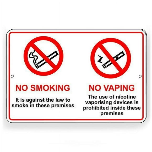 Size: 16" x 12" - No Smoking Or Vaping Metal Sign in this area WARNING