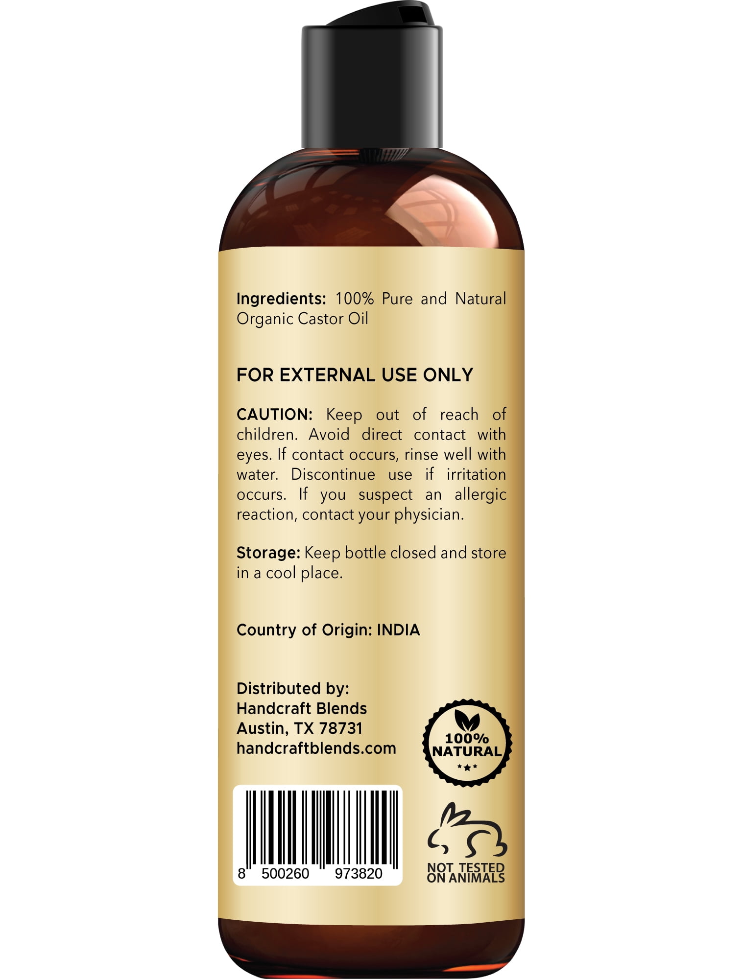 Handcraft Blends Organic Castor Oil for Hair, Eyelashes & Skin, 8 oz