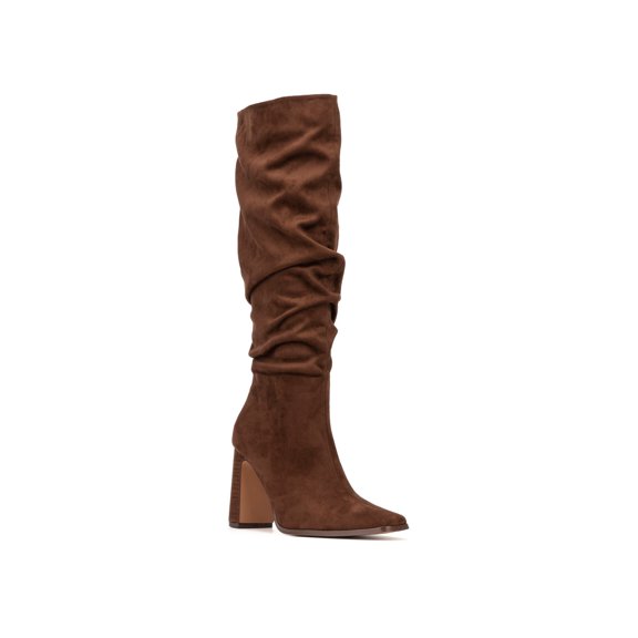 NEW YORK & CO Womens Brown Comfort Damaris Square Toe Block Heel Zip-Up Slouch Boot 8.5