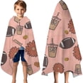 thumbnail image 3 of Pink Football and Drinks Pattern Hooded Bath Towel，60"x35" for Ages 3 To 12 Kids, Quick Dry Lightweight Soft Microfiber Hood Beach Towel Cover Up for Kids, 3 of 7