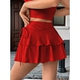 thumbnail image 5 of Pleated Short Skirts for Women Mini Ruffle Skirt Y2k Flowy High Waisted Skirt Stretchy Layered Skirt Red S, 5 of 9
