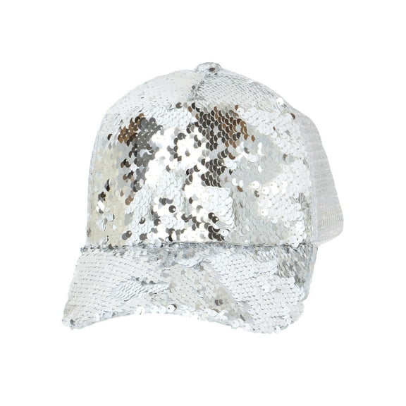 Top Headwear Reversible Sequin Mesh Back Adjustable Baseball Cap - Silver