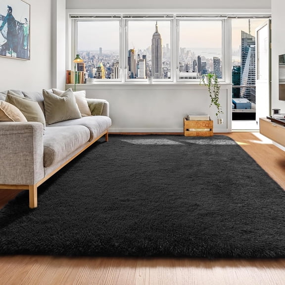 Black Area Rugs for Bedroom Living Room, Fluffy 4x6 Modern Bedside Rug