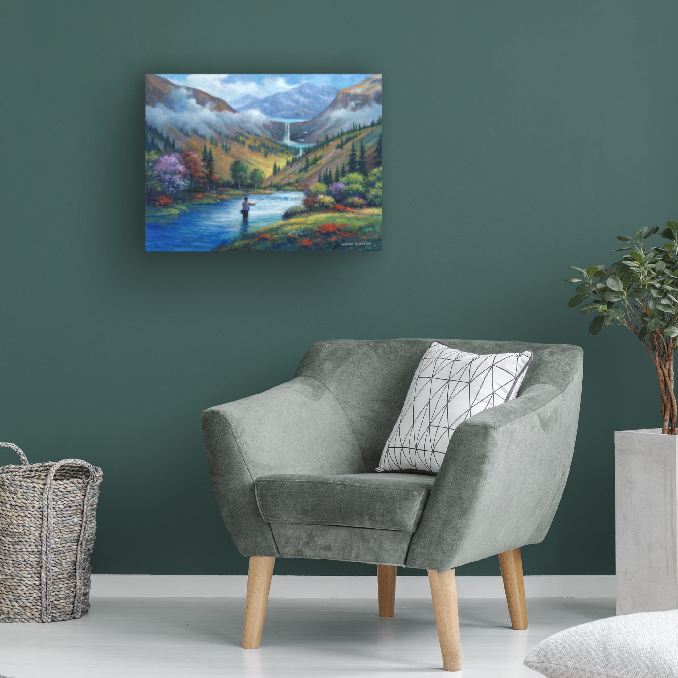Canvas Wall Art - John Zaccheo 'Vista View of a Fly Fisherman' Wall Art for Living Room, Bedroom, or Office Décor by Trademark Fine Art - 32 x 24 Inches