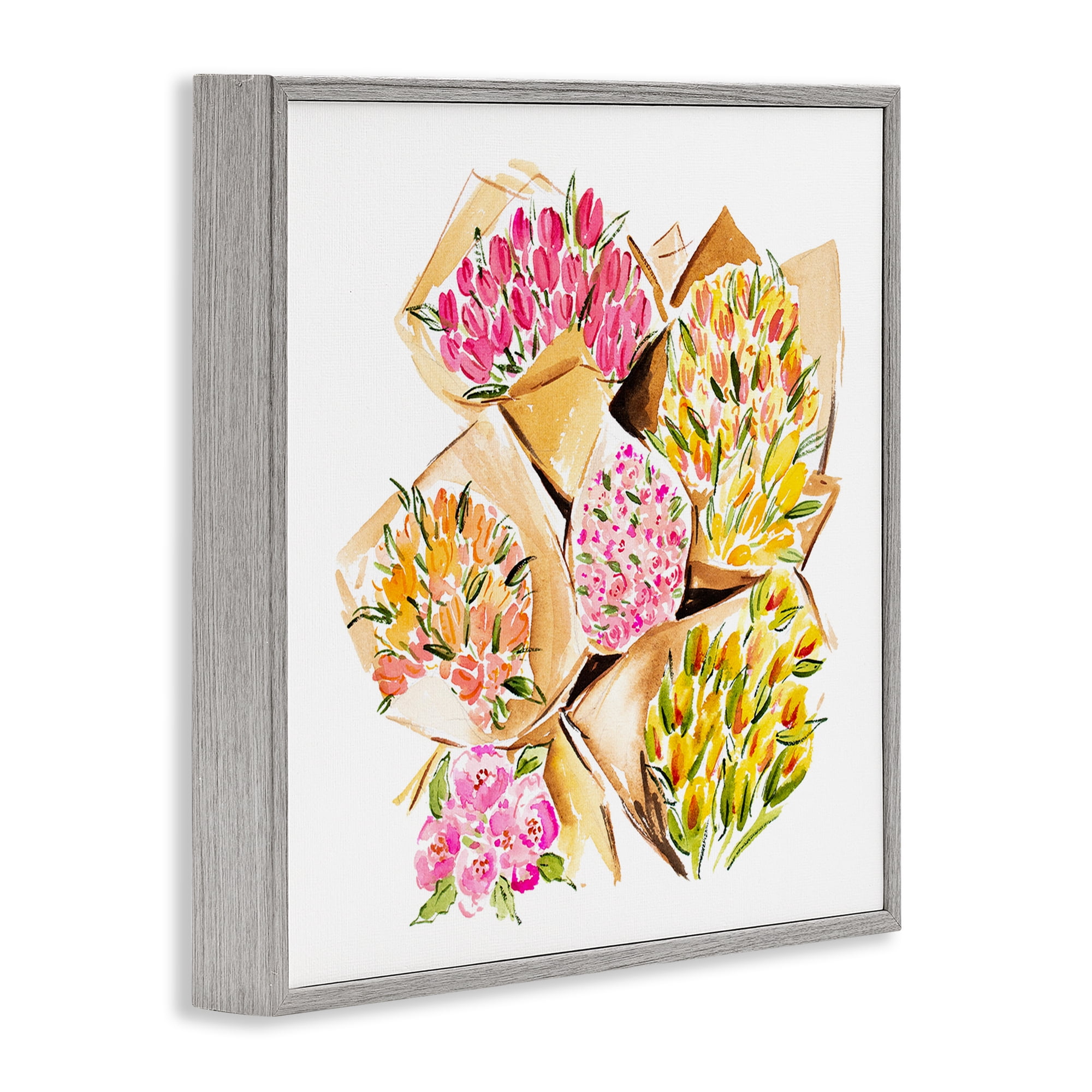 Stupell Industries Bundle of Bouquets Botanical & Floral Painting Gray Framed Art Print Wall Art, 24 x 24