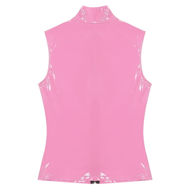 YONGHS Womens Patent Leather Tank Top Sleeveless Zipper Vest