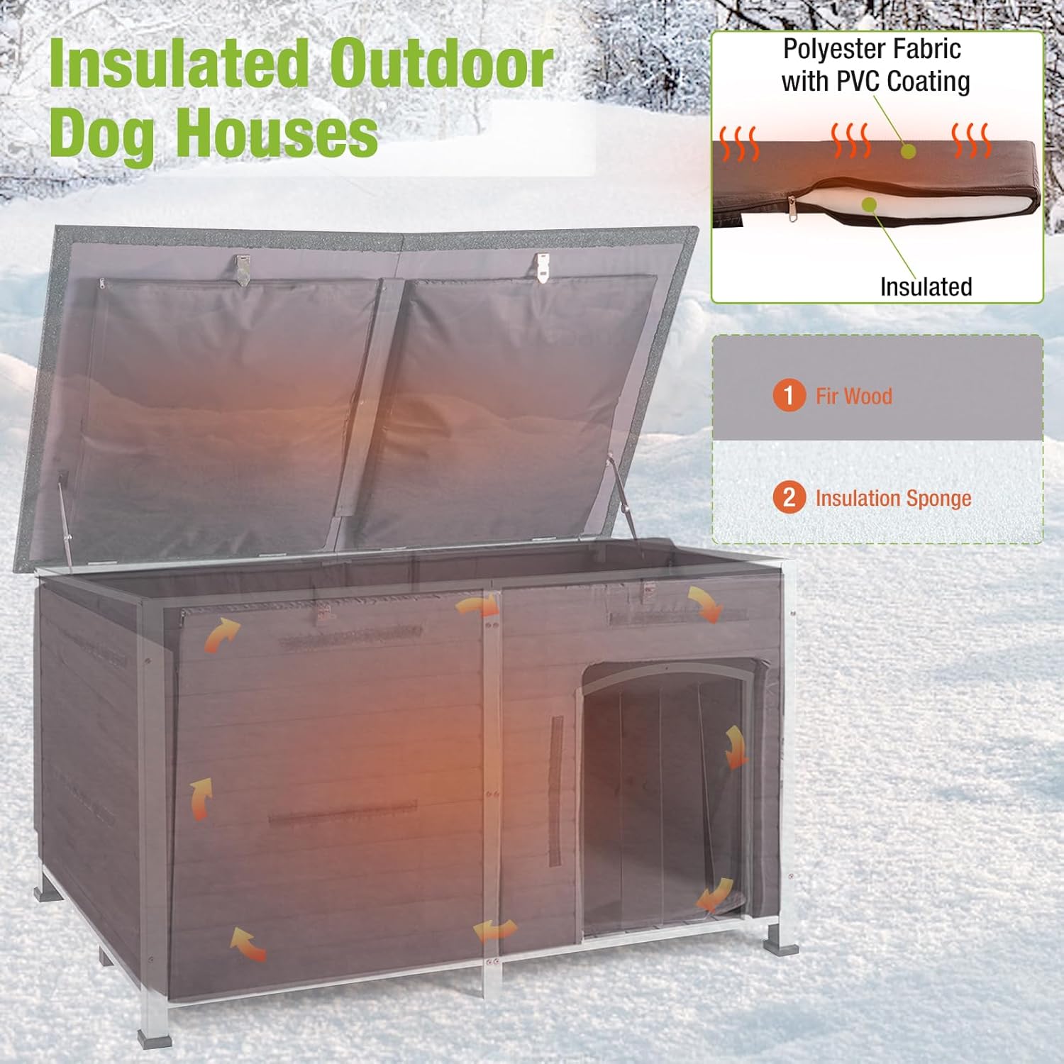 Aivituvin Extra Large Insulated Outdoor Dog House with Insulated Liner for Winter, Weatherproof Dog Kennel with All-Around Iron Frame for Small, Medium, and Large Dog (Gray)