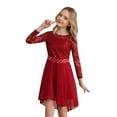 thumbnail image 4 of YONGHS Girls Elegant Lace Flower Girl Dress Long Sleeve A-Line High Low Hem Junior Bridesmaid Dress Burgundy 10, 4 of 7