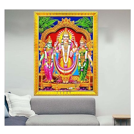 zig zag Srivalli Devasena Subramanya Swamy Kartikeya God Big Photo Frame For Wall / Table / Pooja Room Size Large Picture Frame (16 x 24 inches, Acrylic Glass) Golden
