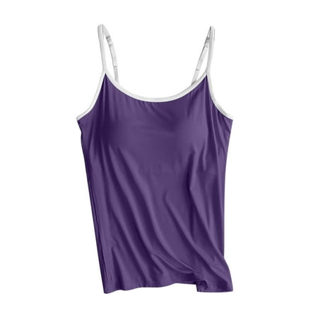 LbsKUS Workout Tank Tops for Women Summer Built-in Bra Padded Tanks Backless Athletic Camisole Sports Shirts Women s Modal Yoga Shirt Basic Solid Casual Tops Purple S