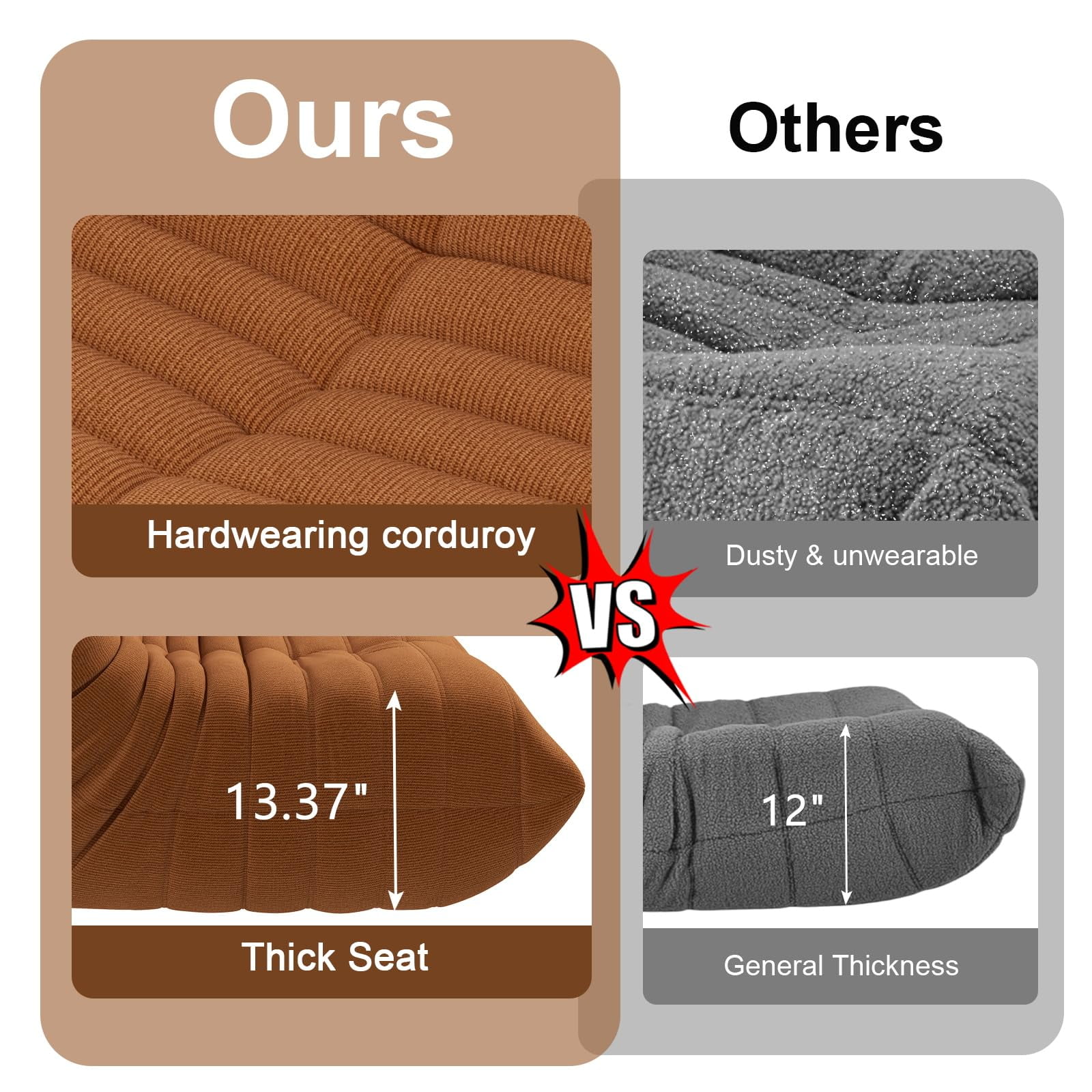 Kinsuite Bean Bag Chairs - Soft Memory Foam Bean Bag Sofa, Beanbag Chairs for Adults with Cat Ear Design, Lazy Sofa Big Bean Bag for Bedroom Living Room Balcony Salon Office, Brown