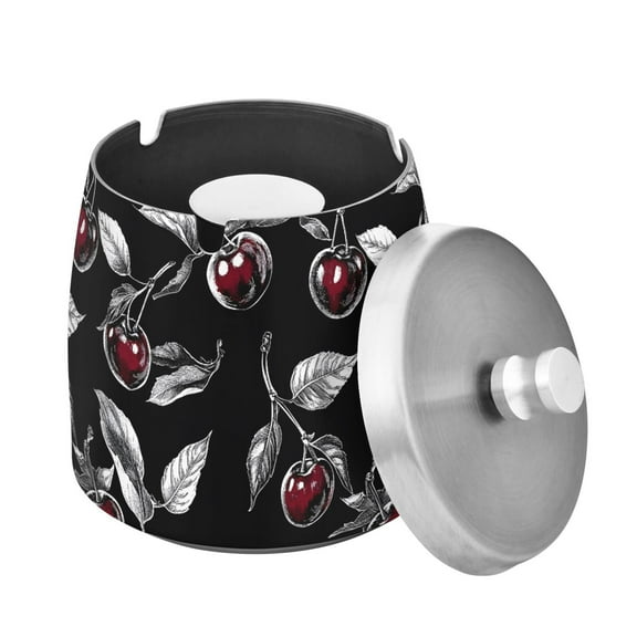 ALAZA Cigar Ashtray with Lid Cherry on Black Ash Tray for Cigarettes Smokeless Ashtrays