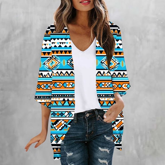HOMBOM Kimono for Women Lightweight 3/4 Sleeve Cardigan Dusters Flowy Hawaiian Print Resort Boho Ladies Cover Ups