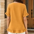 thumbnail image 5 of Thousandth Plus Size Blouse for Women Casual Textured Loose Fit Tunic Linghtweight Short Sleeve Tops Round Neck Double Ruffle Hem Summer Shirts for Everyday, 5 of 6