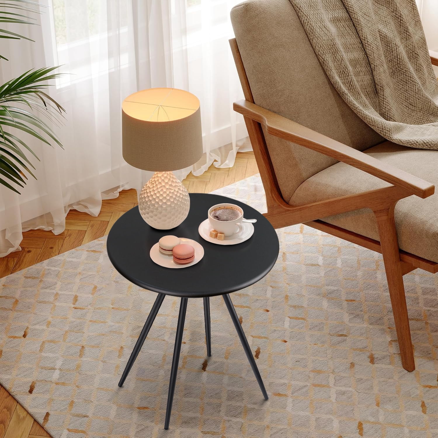 CERBIOR Round Side Table, End Table for Indoor & Outdoor Use, Small Side Tables for Small Spaces All Matte Black