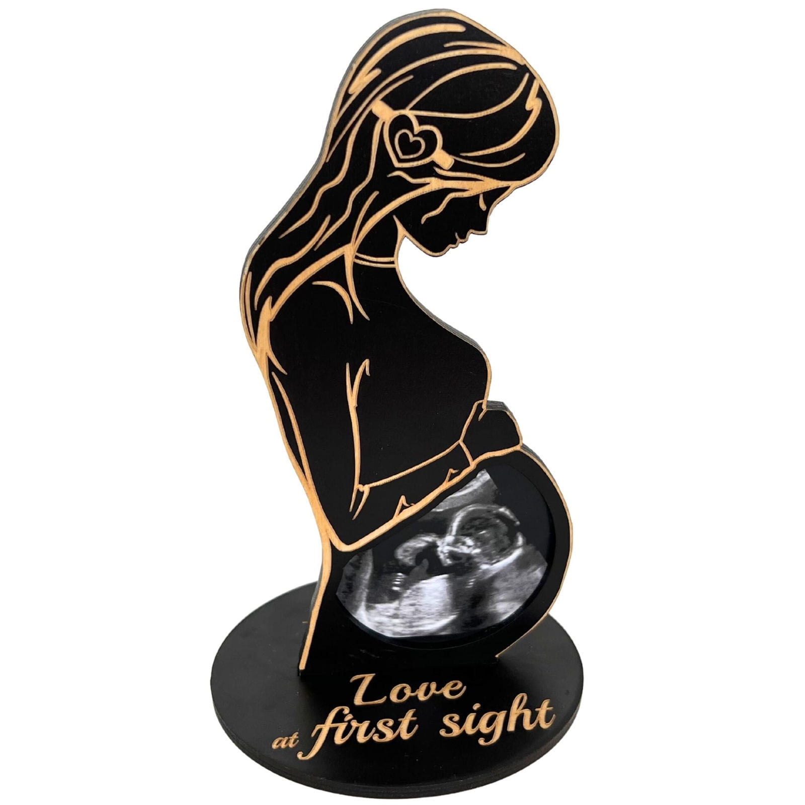 Baby Photo Frame, Wooden Sonogram Picture Frame for Pregnancy Announcement, Keepsake for Baby Shower Gender Reveal, 20x7cm, New Mom Gift