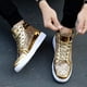 thumbnail image 5 of Botas de cuero de gran tamaño, zapatillas casuales personalizadas de cara brillante para hombre, botas altas de escenario vintage doradas, 5 of 6
