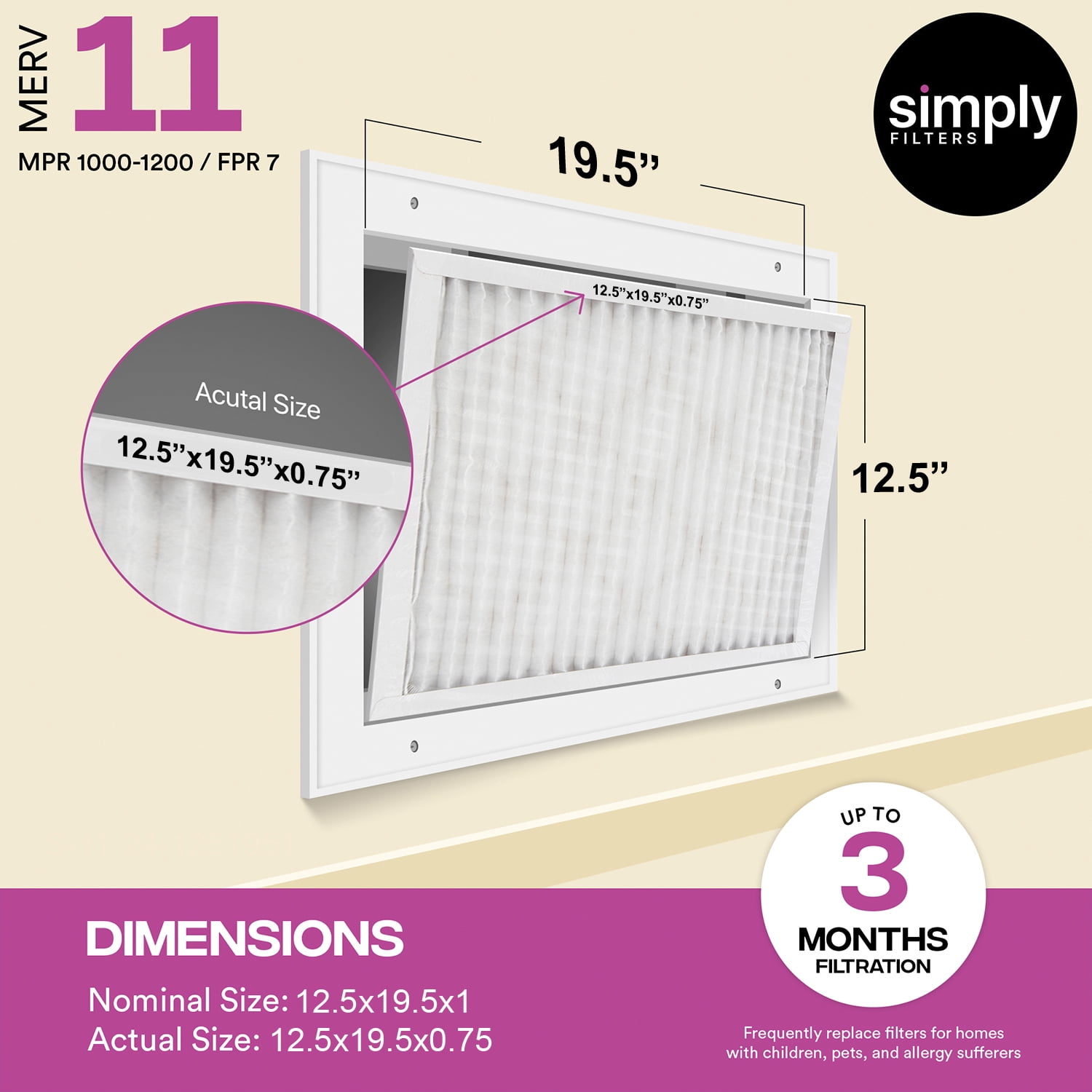 Simply Filters 12.5x19.5x1 MERV 11, MPR 1000, AC Furnace HVAC Air Filter (24 Pack)