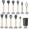 thumbnail image 4 of 12-Piece Silicone Kitchen Cooking Utensils Set with Holder, Wooden Handle Utensils for Cooking, Kitchen Tools Include Spatula Turner Spoons Soup Ladle Tong Whisk, Gray, 4 of 7