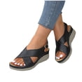thumbnail image 4 of Wedge Sandals for Women Wedge Thick Heel Open Toe Ankle Straps Sandals Shoes Footwear for Women Beach Vacation Holiday Vintage Fashion Black 37, 4 of 6