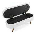 thumbnail image 2 of GZXS 43.5" Upholstered Storage Bench in White Linen Fabric, Modern Oval Bedroom Bench with Solid Wood Legs, Easy to Assemble, 2 of 10