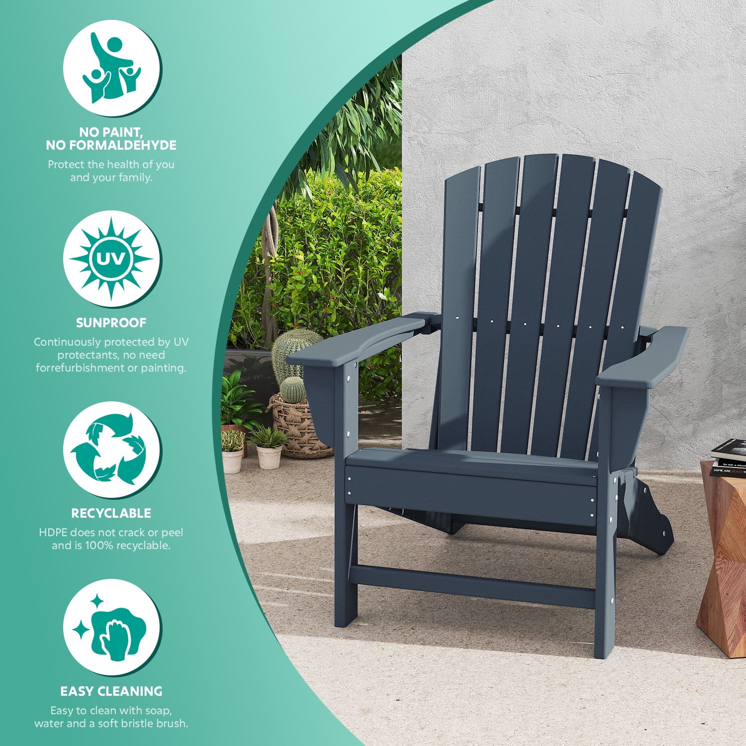 Hidpriva Set of 2 Adirondack Chairs, HDPE Weather Resistant Outdoor Chair w/ 400LBS Capacity for Patio, Garden and Fire Pit,Blue